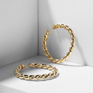 Jennifer Fisher 2.5" Twisted Lilly Hoops Earrings 14K Gold Posts Plated Brass